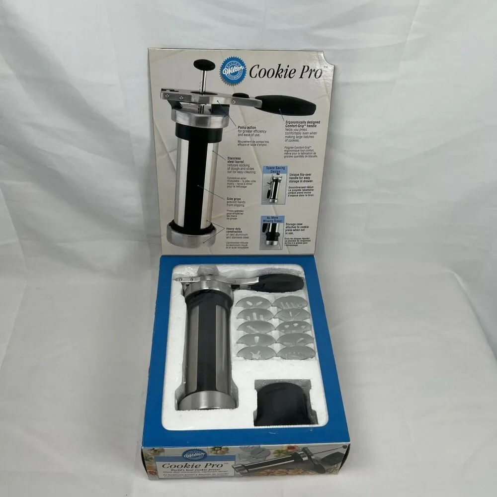 Wilton Cookie Pro Cookie Press Silver 10 Shapes Vtg 2000